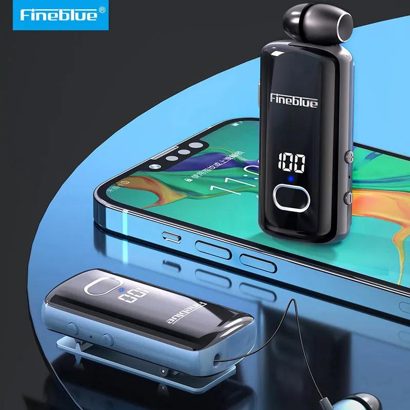 Fineblue Lavalier 비즈니스 블루투스 5.3 헤드폰, 통화 시간 12 시간, LED 디지털 디스플레이, 노이즈 캔슬링 무선 이어폰, F580